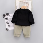 Σετ παντελόνι σταθερό - μπλούζα με ραμμένο πορτοφολάκι και σχέδιο αρκουδάκι, μαύρο - μπεζ